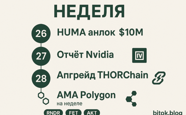Неделя в крипто: отчёт Nvidia, анлок HUMA, апгрейд THORChain Неделя в крипто: отчёт Nvidia, анлок HUMA, апгрейд THORChain