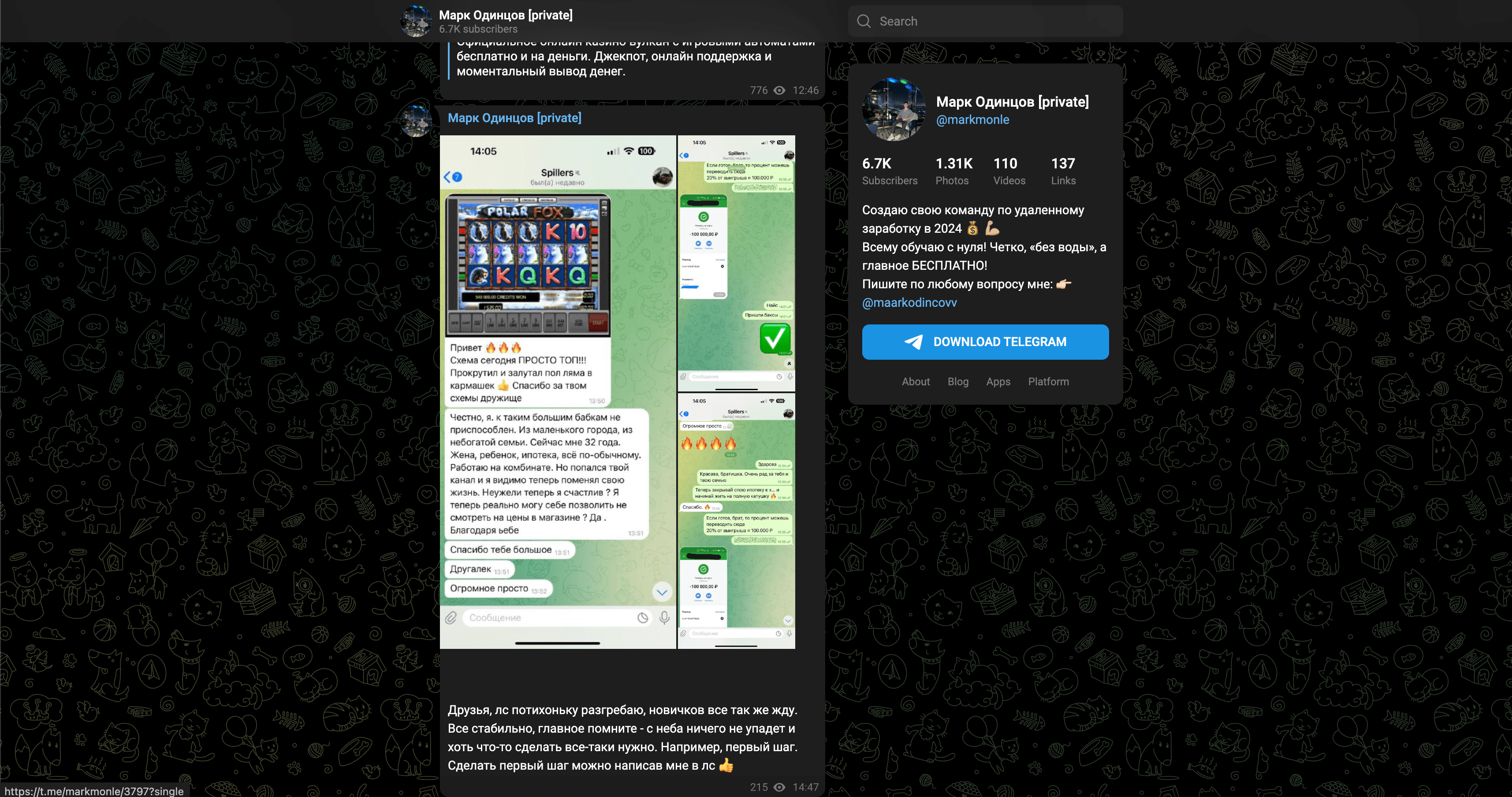 марк одинцов отзывы о заработке в телеграмме