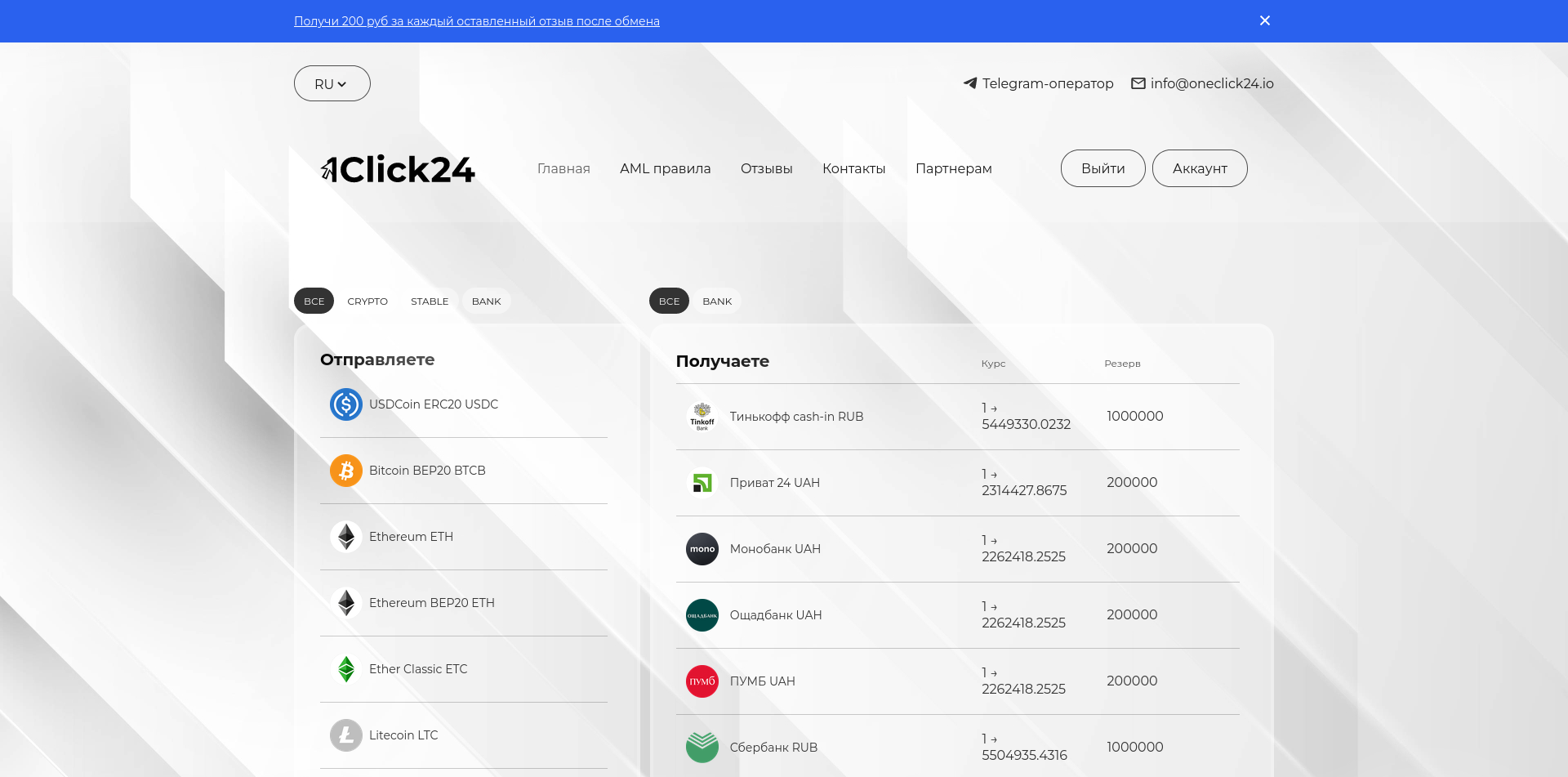 Обзор обменника криптовалют oneclick24. Отзывы, тест - драйв, проблемы,  официальный сайт. — Биток.Блог