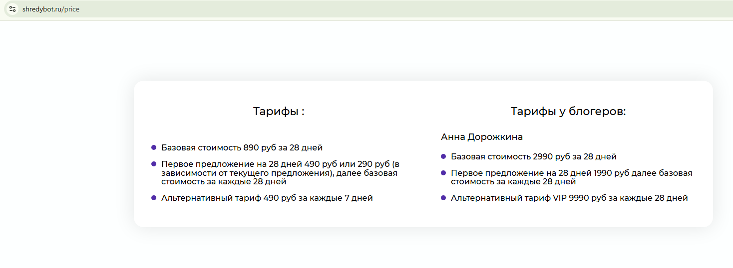 шреди бот отменить подписку