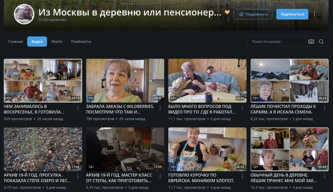 из москвы в деревню на рутубе пенсионеры