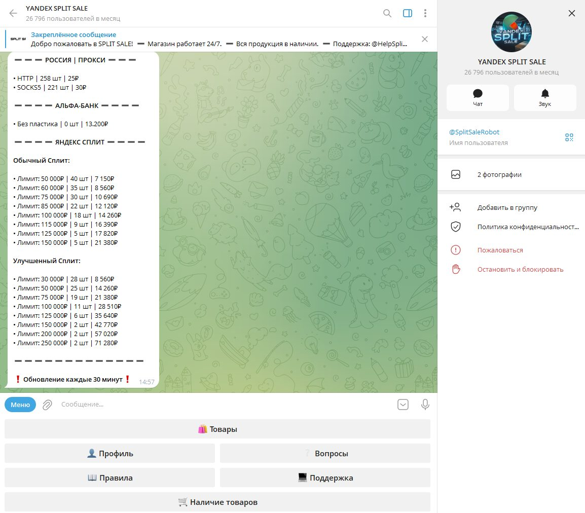 телеграм yandex split sale отзывы