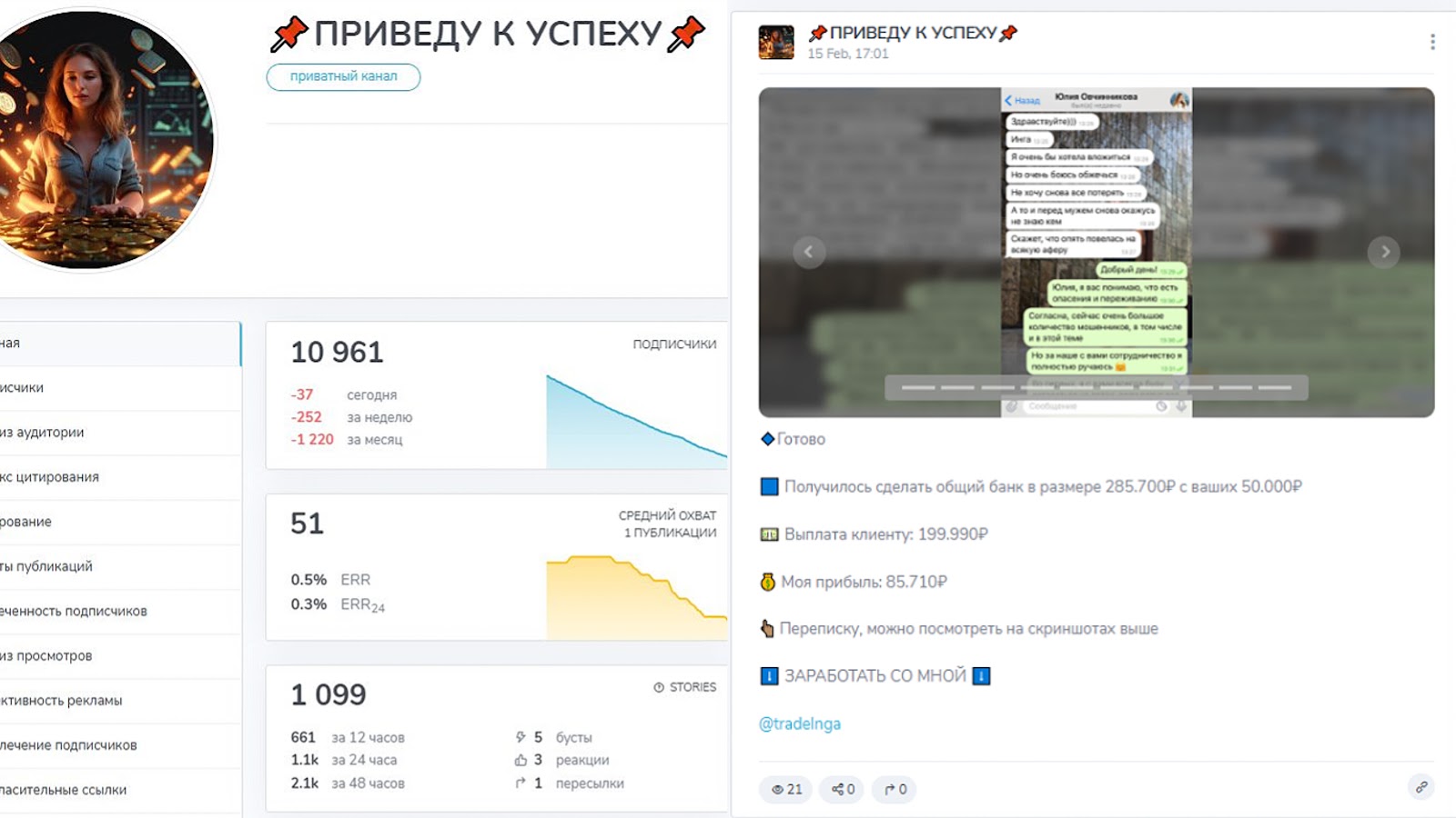отзывы о тг канале приведу к успеху
