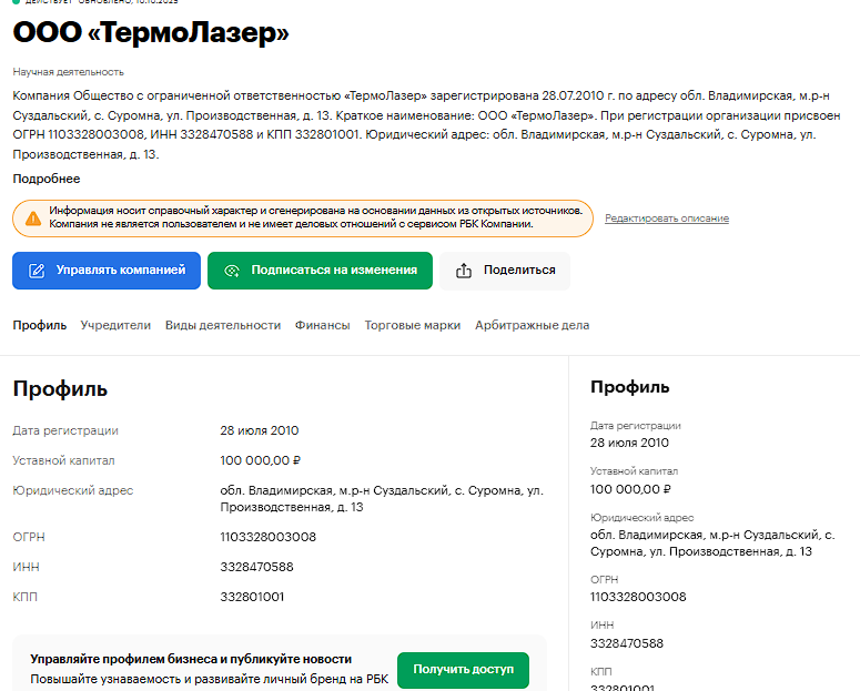 ооо термолазер инвестиции