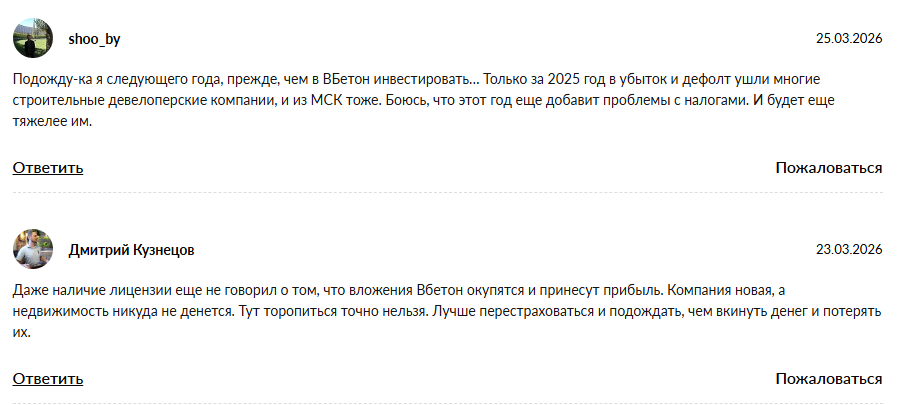 вбетон инвестиционная платформа
