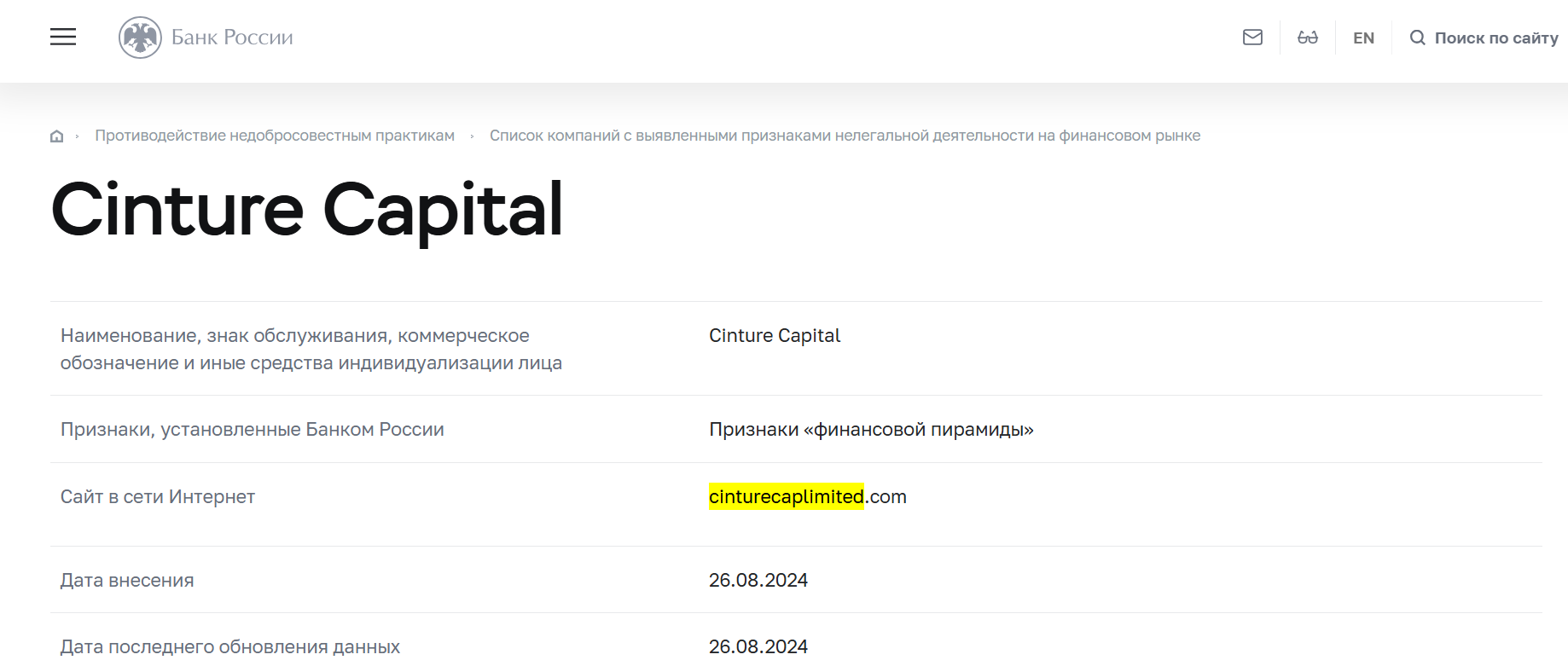 cinture capital limited