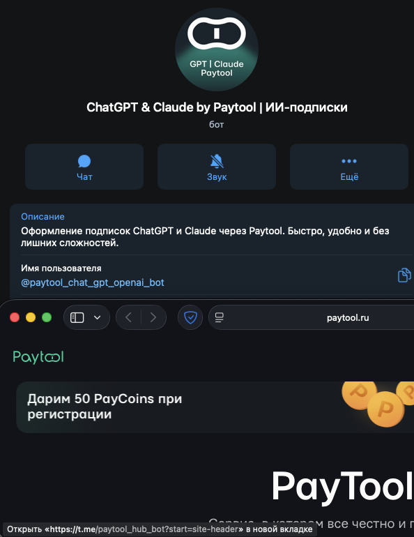 paytool chat gpt openai bot отзывы о телеграмм-боте